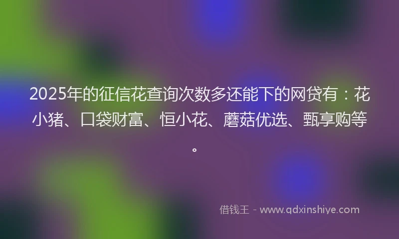 2025年的征信花查询次数多还能下的网贷有：花小猪、口袋财富、恒小花、蘑菇优选、甄享购等。