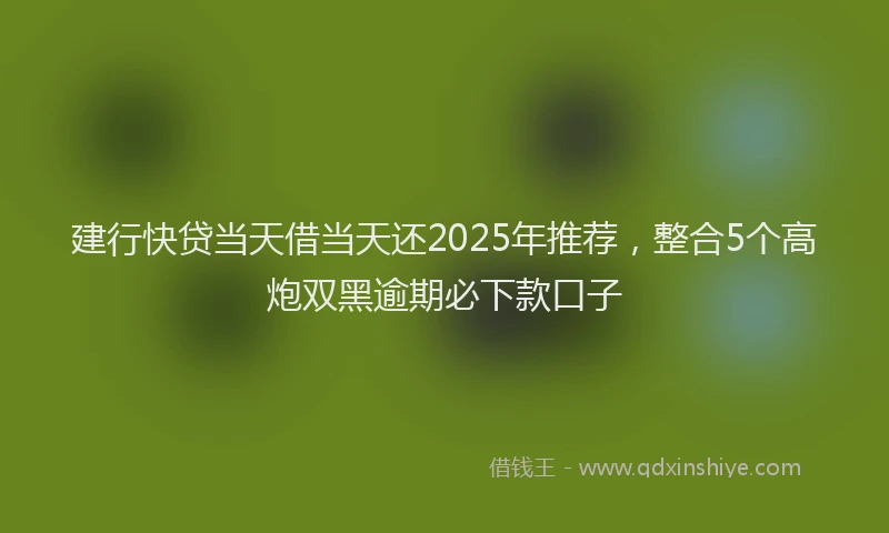 建行快贷当天借当天还2025年推荐，整合5个高炮双黑逾期必下款口子