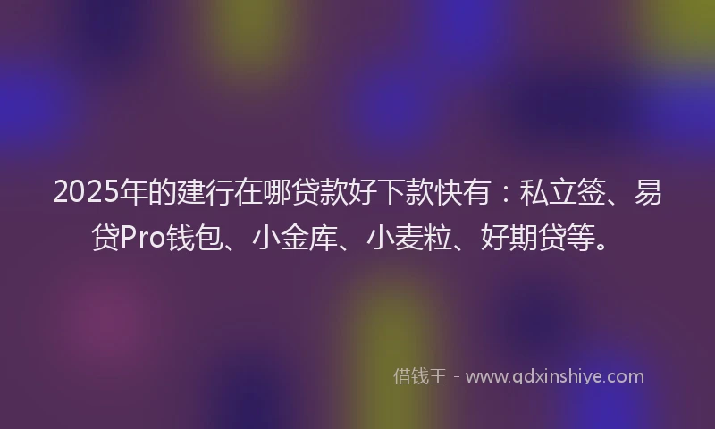 2025年的建行在哪贷款好下款快有：私立签、易贷Pro钱包、小金库、小麦粒、好期贷等。