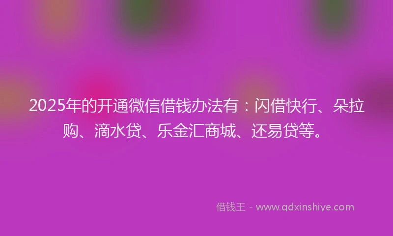 2025年的开通微信借钱办法有：闪借快行、朵拉购、滴水贷、乐金汇商城、还易贷等。