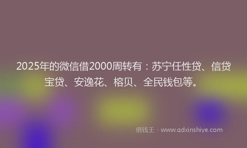 2025年的微信借2000周转有：苏宁任性贷、信贷宝贷、安逸花、榕贝、全民钱包等。
