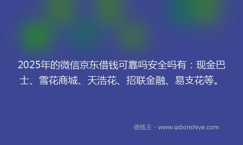 2025年的微信京东借钱可靠吗安全吗有：现金巴士、雪花商城、天浩花、招联金融、易支花等。