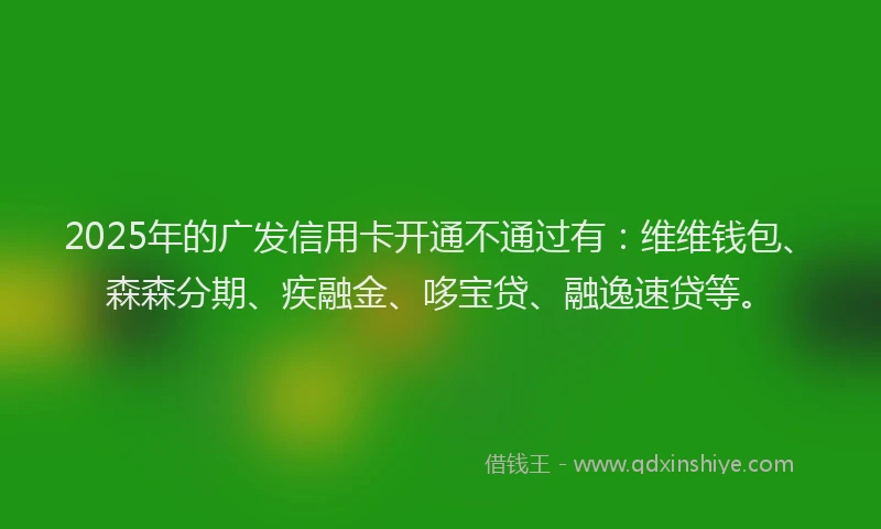 2025年的广发信用卡开通不通过有：维维钱包、森森分期、疾融金、哆宝贷、融逸速贷等。