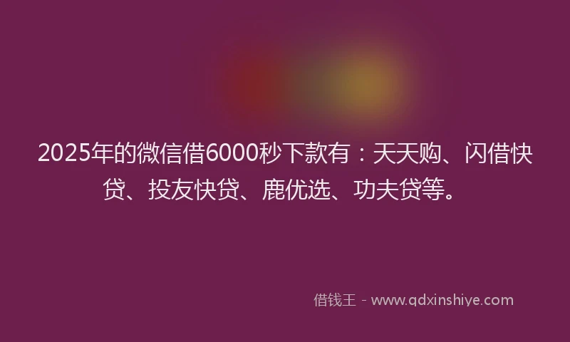 2025年的微信借6000秒下款有：天天购、闪借快贷、投友快贷、鹿优选、功夫贷等。