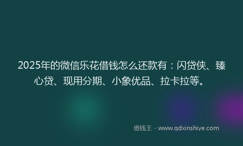 2025年的微信乐花借钱怎么还款有：闪贷侠、臻心贷、现用分期、小象优品、拉卡拉等。