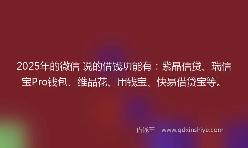 2025年的微信 说的借钱功能有：紫晶信贷、瑞信宝Pro钱包、维品花、用钱宝、快易借贷宝等。