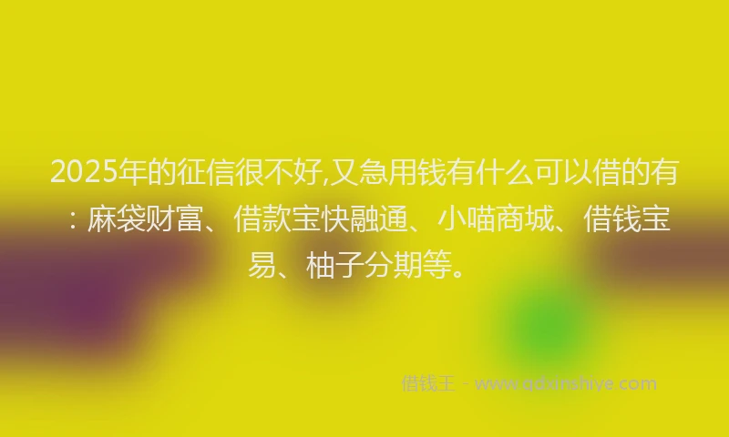 2025年的征信很不好,又急用钱有什么可以借的有：麻袋财富、借款宝快融通、小喵商城、借钱宝易、柚子分期等。