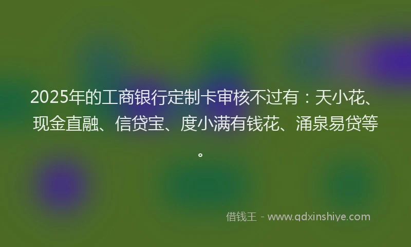 2025年的工商银行定制卡审核不过有：天小花、现金直融、信贷宝、度小满有钱花、涌泉易贷等。