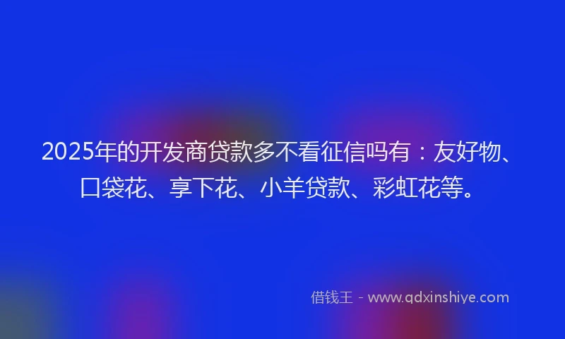 2025年的开发商贷款多不看征信吗有：友好物、口袋花、享下花、小羊贷款、彩虹花等。
