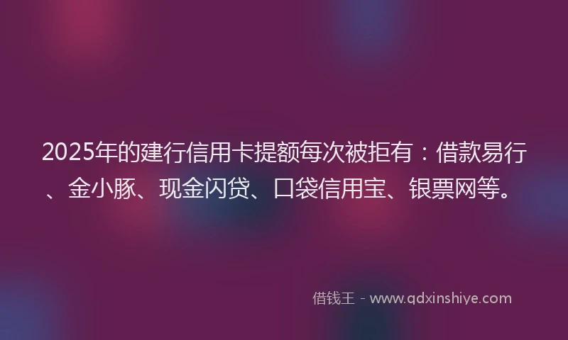 2025年的建行信用卡提额每次被拒有：借款易行、金小豚、现金闪贷、口袋信用宝、银票网等。