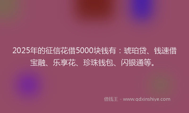 2025年的征信花借5000块钱有：琥珀贷、钱速借宝融、乐享花、珍珠钱包、闪银通等。