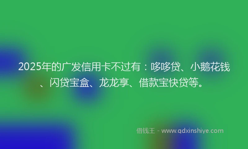 2025年的广发信用卡不过有：哆哆贷、小鹅花钱、闪贷宝盒、龙龙享、借款宝快贷等。