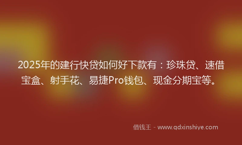 2025年的建行快贷如何好下款有：珍珠贷、速借宝盒、射手花、易捷Pro钱包、现金分期宝等。