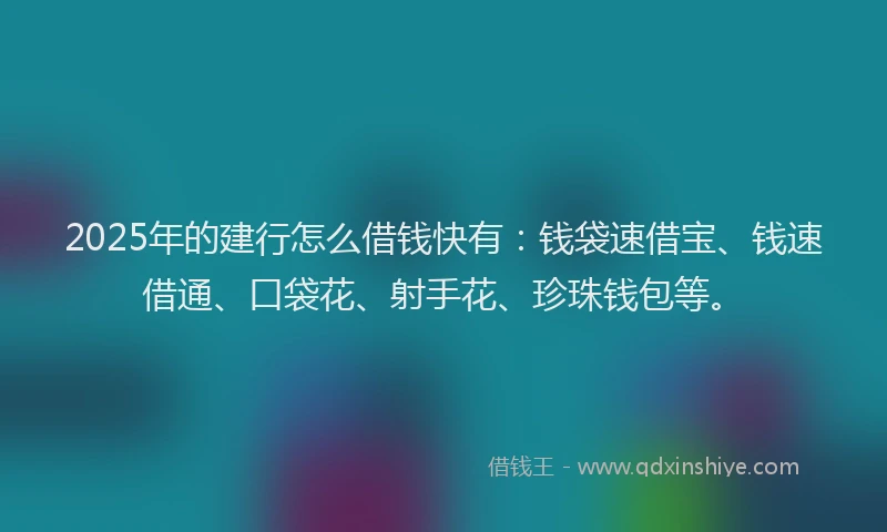 2025年的建行怎么借钱快有：钱袋速借宝、钱速借通、口袋花、射手花、珍珠钱包等。