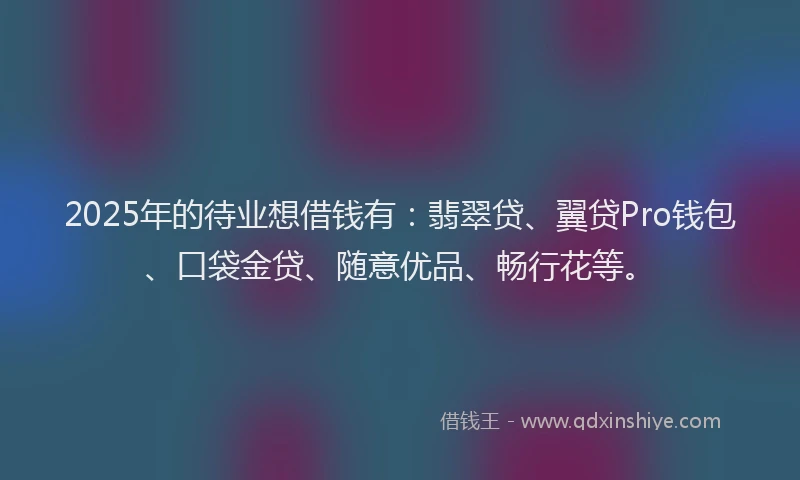 2025年的待业想借钱有：翡翠贷、翼贷Pro钱包、口袋金贷、随意优品、畅行花等。