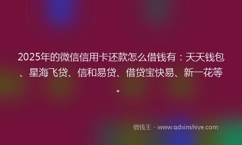 2025年的微信信用卡还款怎么借钱有：天天钱包、星海飞贷、信和易贷、借贷宝快易、新一花等。
