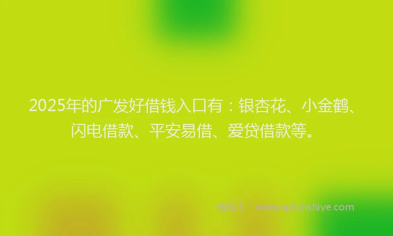 2025年的广发好借钱入口有：银杏花、小金鹤、闪电借款、平安易借、爱贷借款等。