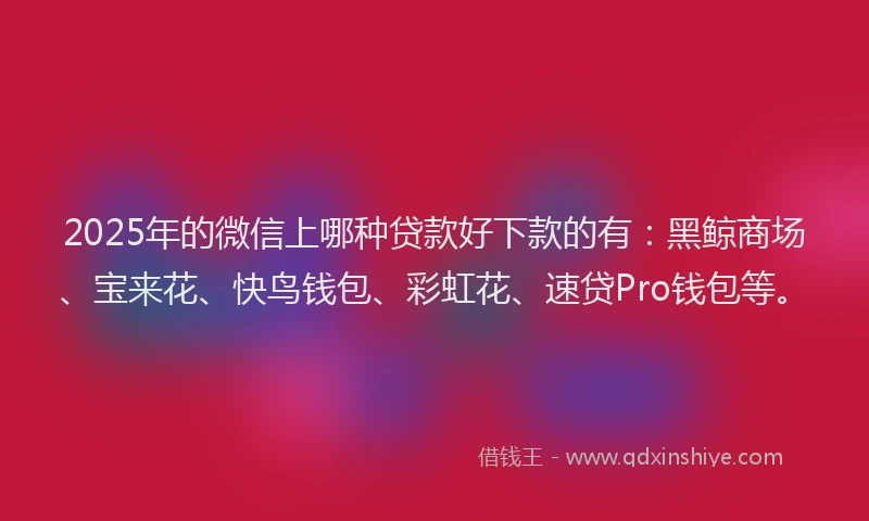 2025年的微信上哪种贷款好下款的有：黑鲸商场、宝来花、快鸟钱包、彩虹花、速贷Pro钱包等。