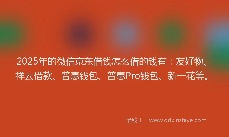 2025年的微信京东借钱怎么借的钱有：友好物、祥云借款、普惠钱包、普惠Pro钱包、新一花等。