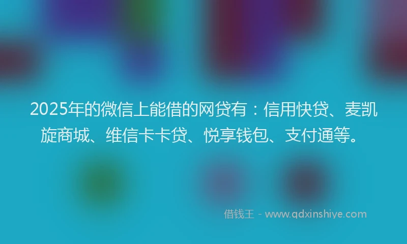 2025年的微信上能借的网贷有：信用快贷、麦凯旋商城、维信卡卡贷、悦享钱包、支付通等。