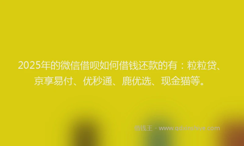 2025年的微信借呗如何借钱还款的有：粒粒贷、京享易付、优秒通、鹿优选、现金猫等。