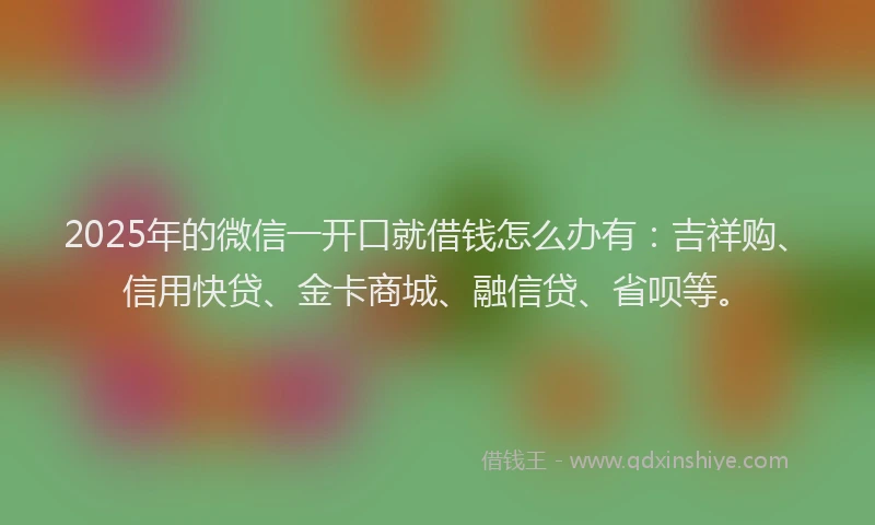 2025年的微信一开口就借钱怎么办有：吉祥购、信用快贷、金卡商城、融信贷、省呗等。