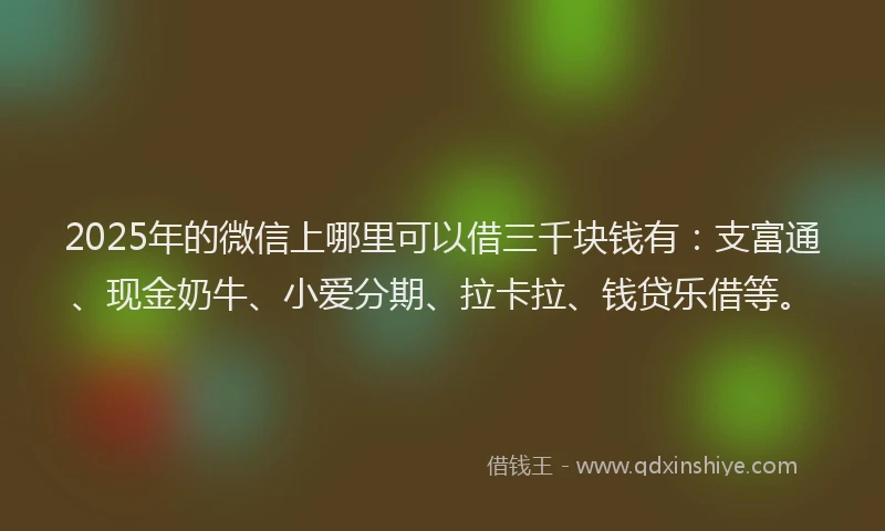 2025年的微信上哪里可以借三千块钱有：支富通、现金奶牛、小爱分期、拉卡拉、钱贷乐借等。