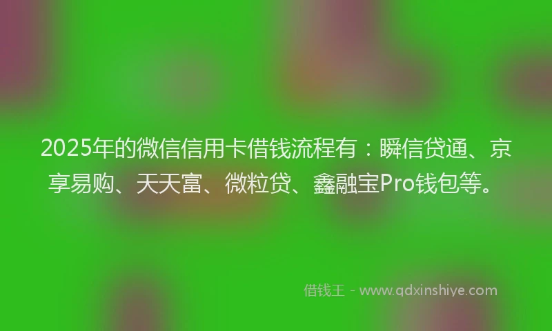 2025年的微信信用卡借钱流程有：瞬信贷通、京享易购、天天富、微粒贷、鑫融宝Pro钱包等。