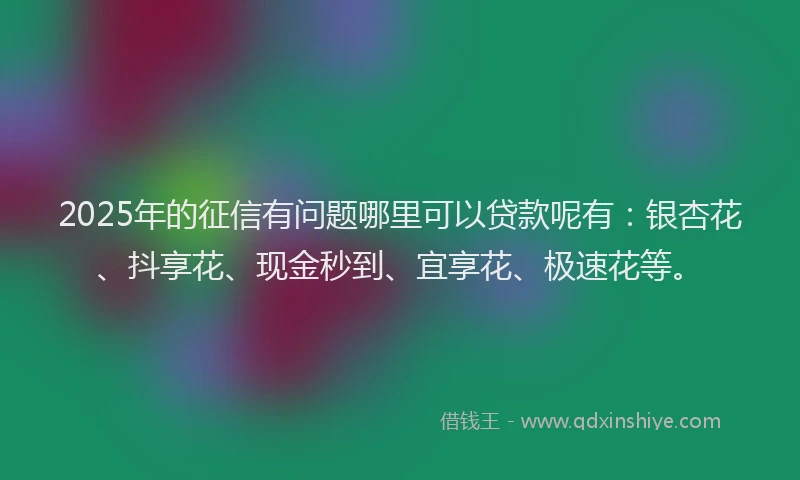 2025年的征信有问题哪里可以贷款呢有：银杏花、抖享花、现金秒到、宜享花、极速花等。