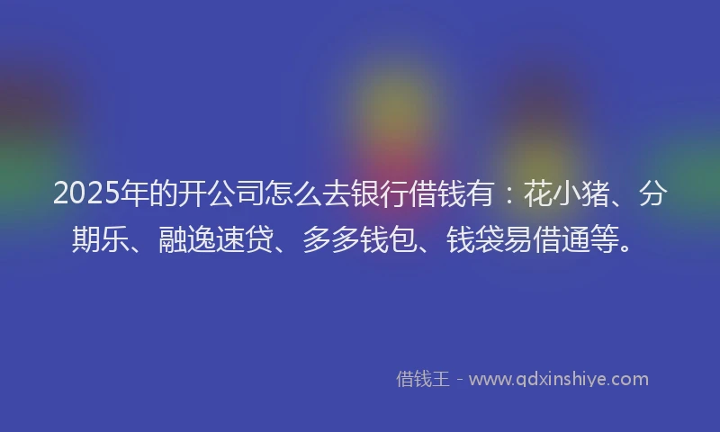 2025年的开公司怎么去银行借钱有：花小猪、分期乐、融逸速贷、多多钱包、钱袋易借通等。