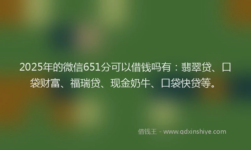 2025年的微信651分可以借钱吗有：翡翠贷、口袋财富、福瑞贷、现金奶牛、口袋快贷等。