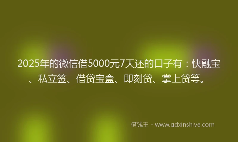 2025年的微信借5000元7天还的口子有：快融宝、私立签、借贷宝盒、即刻贷、掌上贷等。