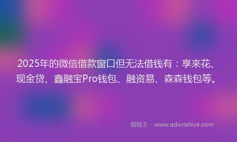 2025年的微信借款窗口但无法借钱有：享来花、现金贷、鑫融宝Pro钱包、融资易、森森钱包等。