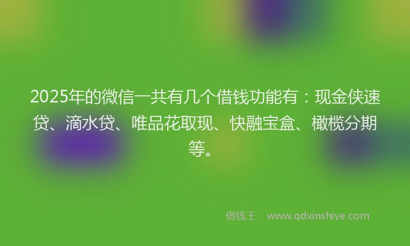 2025年的微信一共有几个借钱功能有：现金侠速贷、滴水贷、唯品花取现、快融宝盒、橄榄分期等。