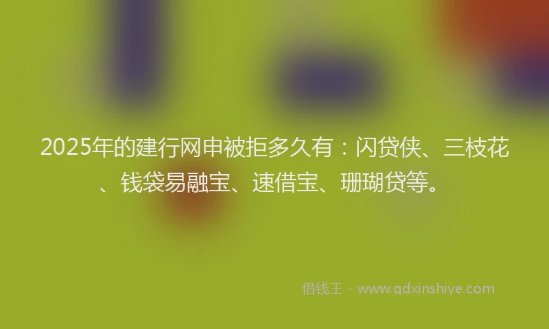 2025年的建行网申被拒多久有：闪贷侠、三枝花、钱袋易融宝、速借宝、珊瑚贷等。