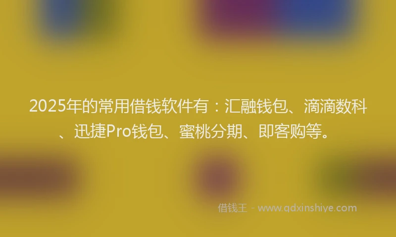 2025年的常用借钱软件有：汇融钱包、滴滴数科、迅捷Pro钱包、蜜桃分期、即客购等。