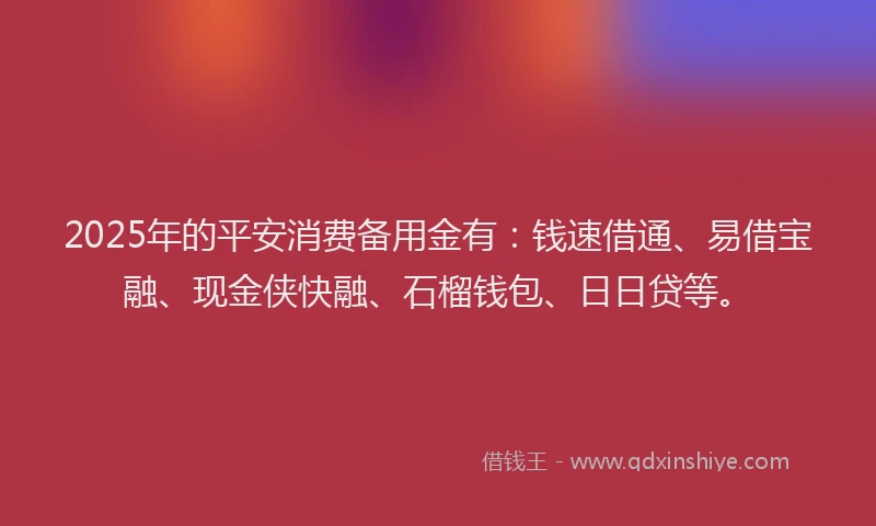 2025年的平安消费备用金有：钱速借通、易借宝融、现金侠快融、石榴钱包、日日贷等。