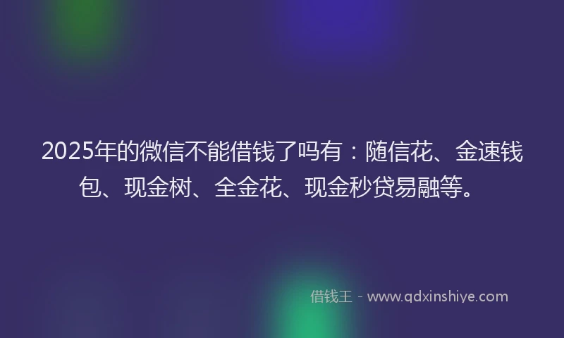 2025年的微信不能借钱了吗有：随信花、金速钱包、现金树、全金花、现金秒贷易融等。