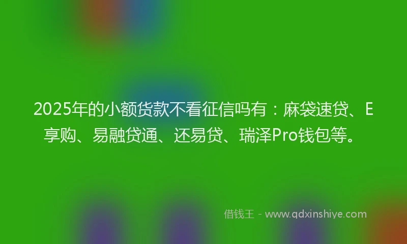2025年的小额货款不看征信吗有：麻袋速贷、E享购、易融贷通、还易贷、瑞泽Pro钱包等。