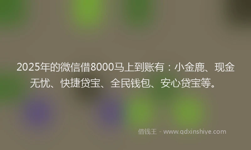 2025年的微信借8000马上到账有：小金鹿、现金无忧、快捷贷宝、全民钱包、安心贷宝等。