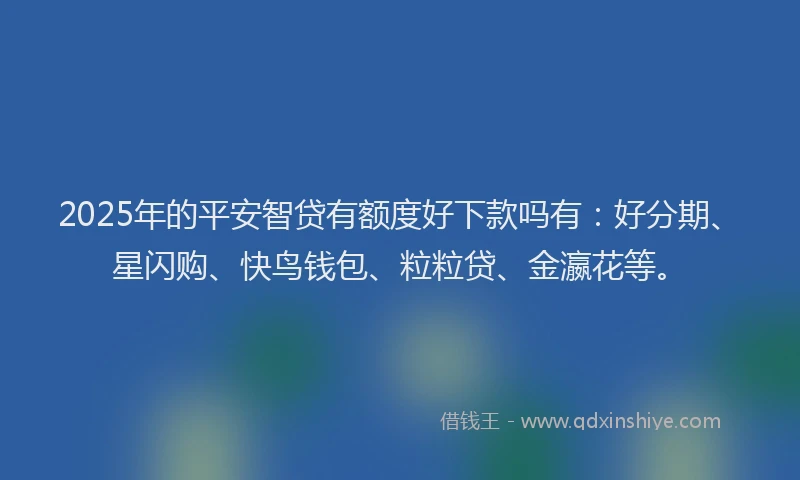 2025年的平安智贷有额度好下款吗有：好分期、星闪购、快鸟钱包、粒粒贷、金瀛花等。