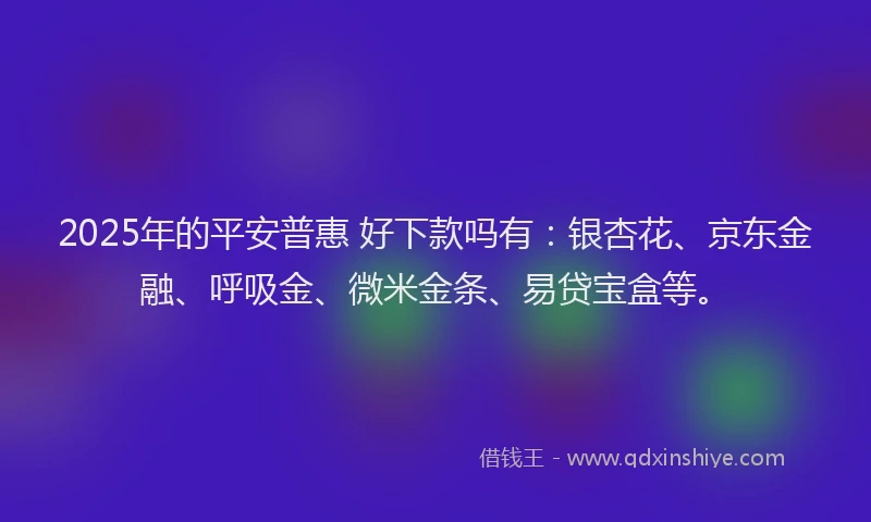 2025年的平安普惠 好下款吗有：银杏花、京东金融、呼吸金、微米金条、易贷宝盒等。