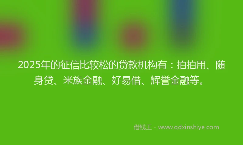 2025年的征信比较松的贷款机构有：拍拍用、随身贷、米族金融、好易借、辉誉金融等。