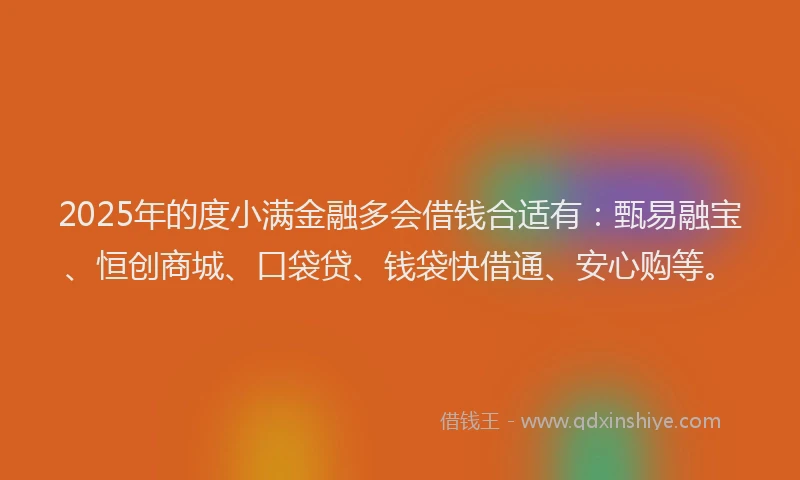 2025年的度小满金融多会借钱合适有：甄易融宝、恒创商城、口袋贷、钱袋快借通、安心购等。