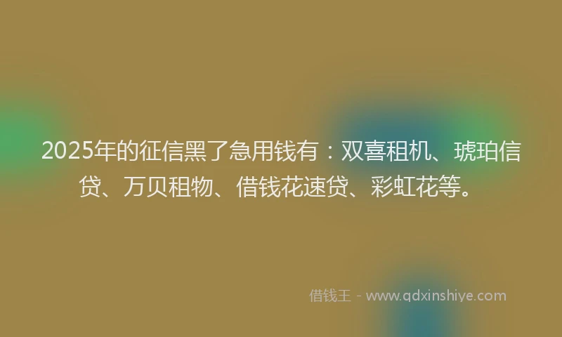 2025年的征信黑了急用钱有：双喜租机、琥珀信贷、万贝租物、借钱花速贷、彩虹花等。