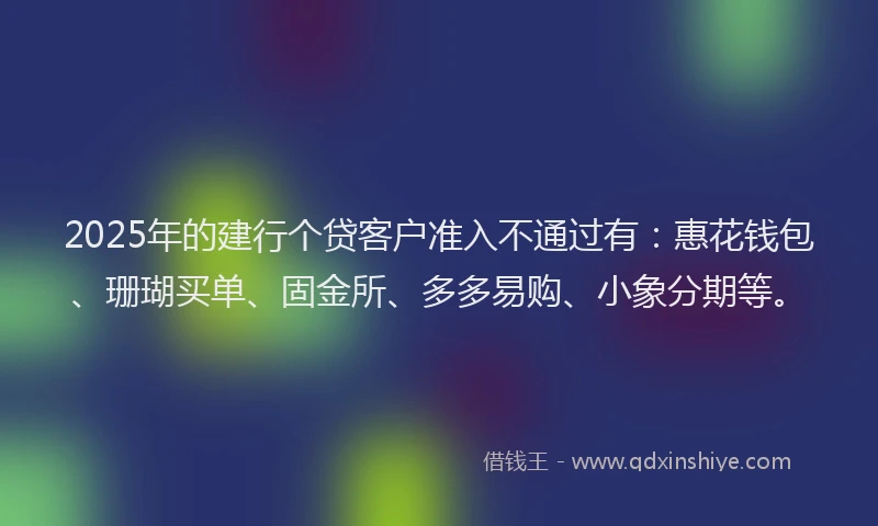 2025年的建行个贷客户准入不通过有：惠花钱包、珊瑚买单、固金所、多多易购、小象分期等。