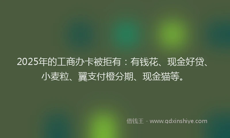 2025年的工商办卡被拒有：有钱花、现金好贷、小麦粒、翼支付橙分期、现金猫等。