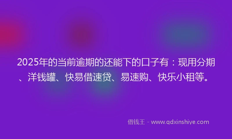 2025年的当前逾期的还能下的口子有：现用分期、洋钱罐、快易借速贷、易速购、快乐小租等。