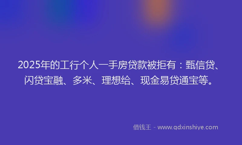 2025年的工行个人一手房贷款被拒有：甄信贷、闪贷宝融、多米、理想给、现金易贷通宝等。