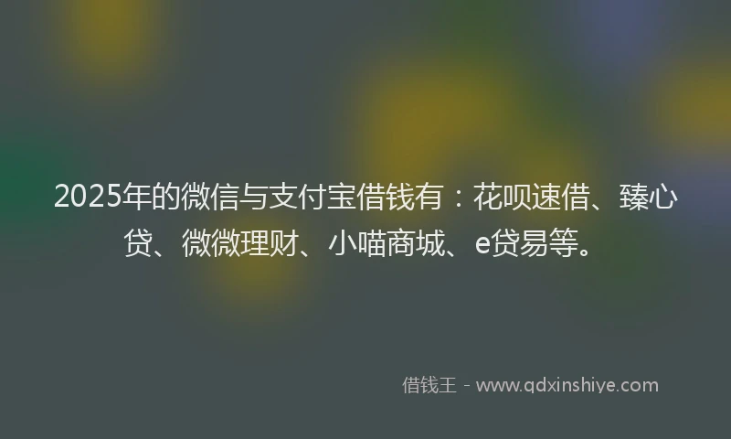 2025年的微信与支付宝借钱有：花呗速借、臻心贷、微微理财、小喵商城、e贷易等。